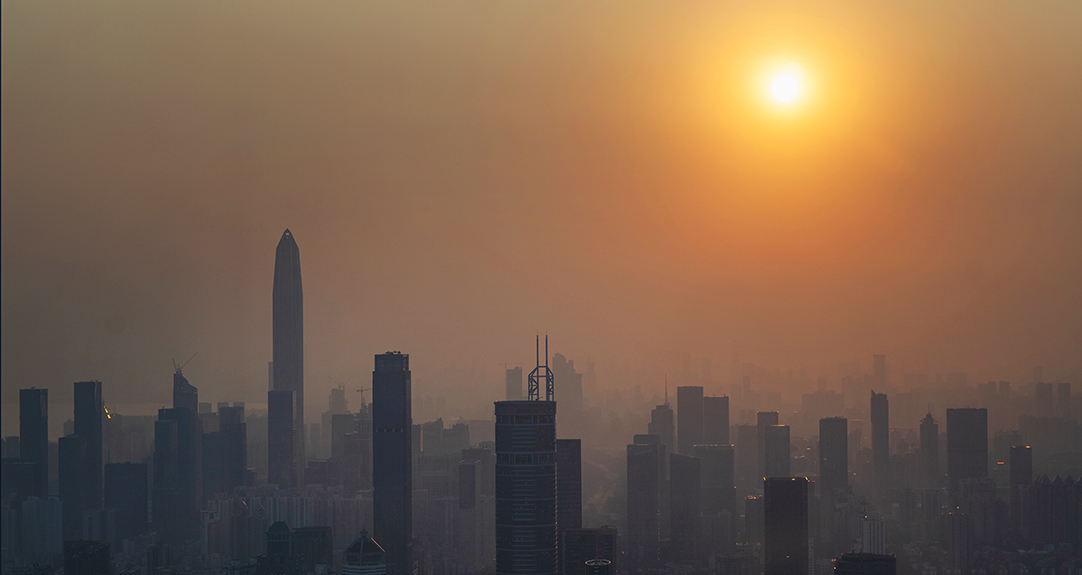 Cityscape of office buildings in Shenzhen's financial area Futian District, China