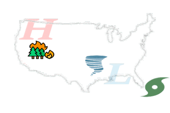 An illustration shows symbols indicating weather conditions over an outline of the 48 contiguous United States.